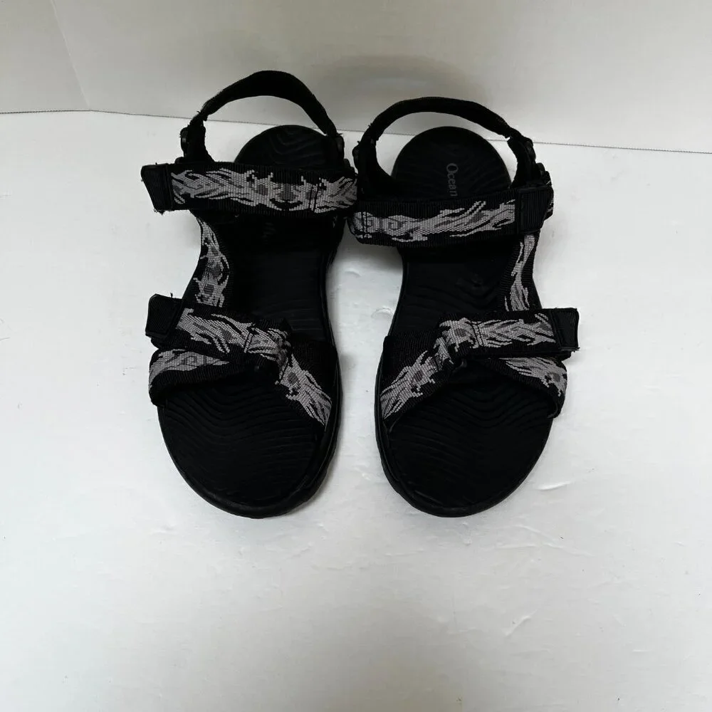 Ocean Pacific Black/Grey Sandals Adjustable Hook & Loop Straps Men's‎ Size 8